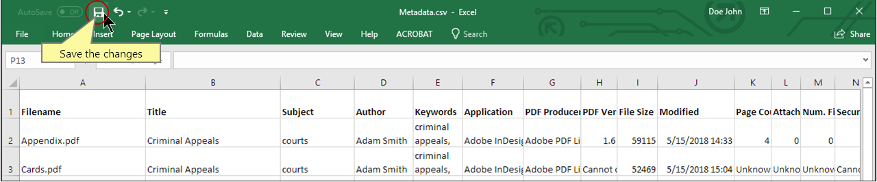 Editing Metadata for Multiple PDF Documents