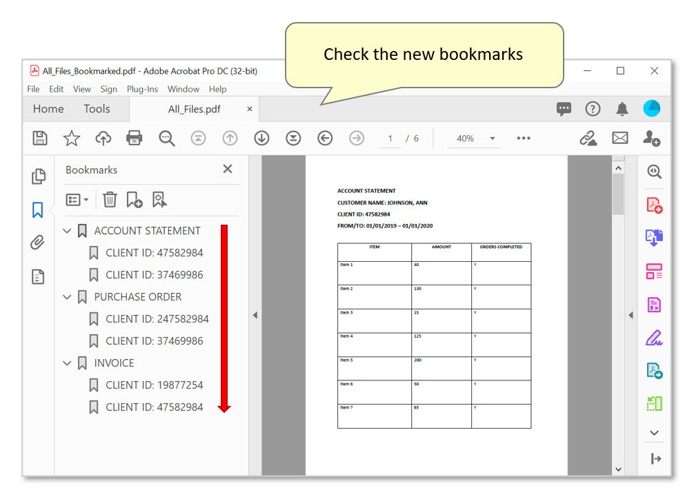 Bookmarking Text Patterns in Multiple PDF Files via Action Wizard