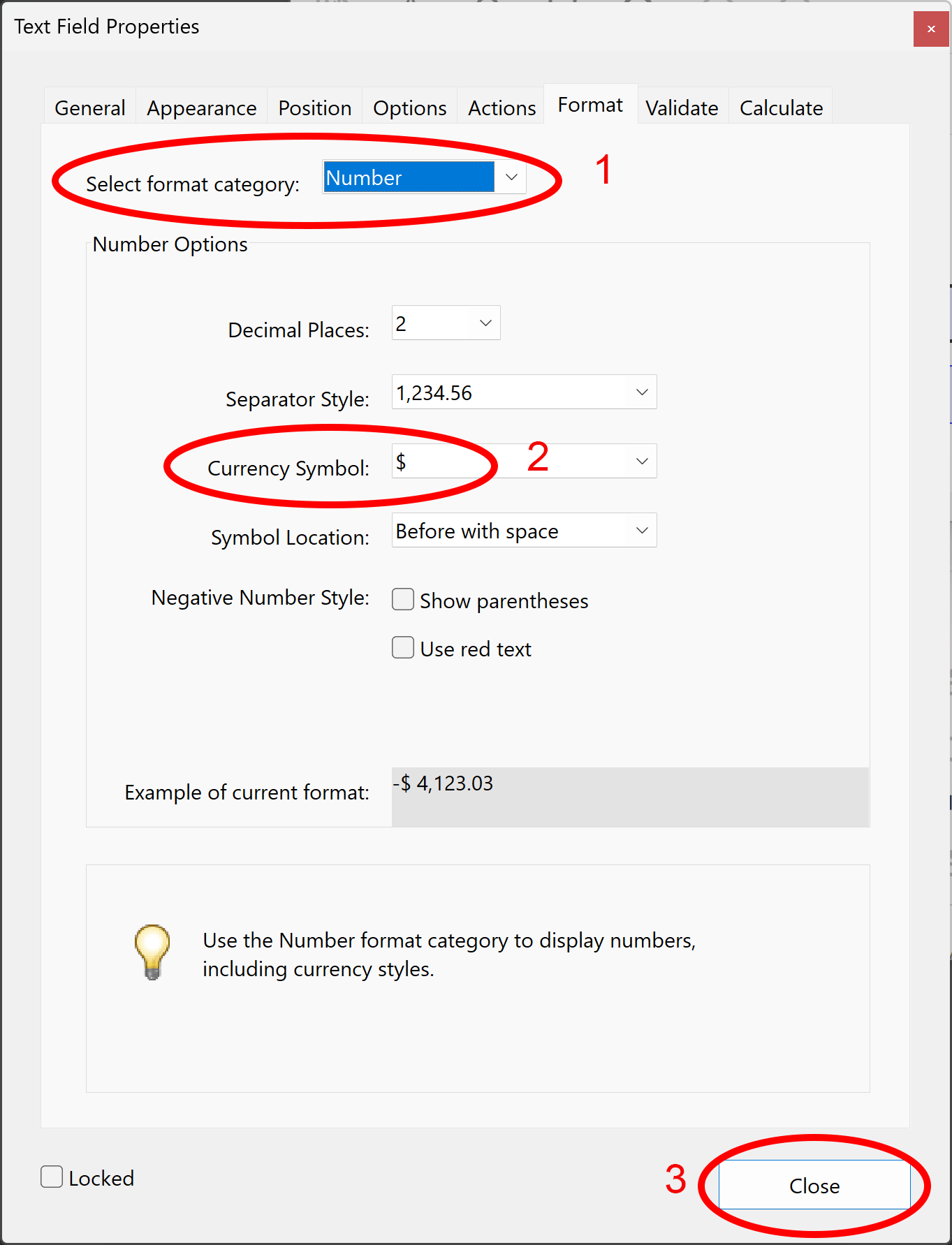 Select desired formatting options