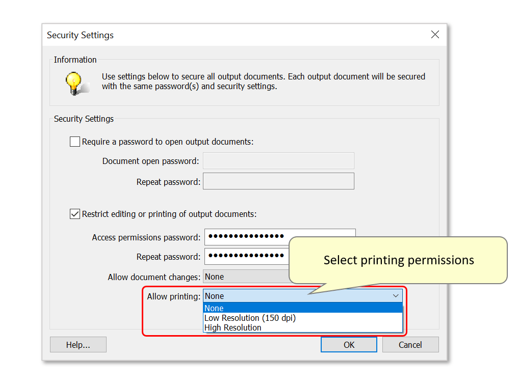 Add Passwords for Opening/Editing/Printing Split PDF Files