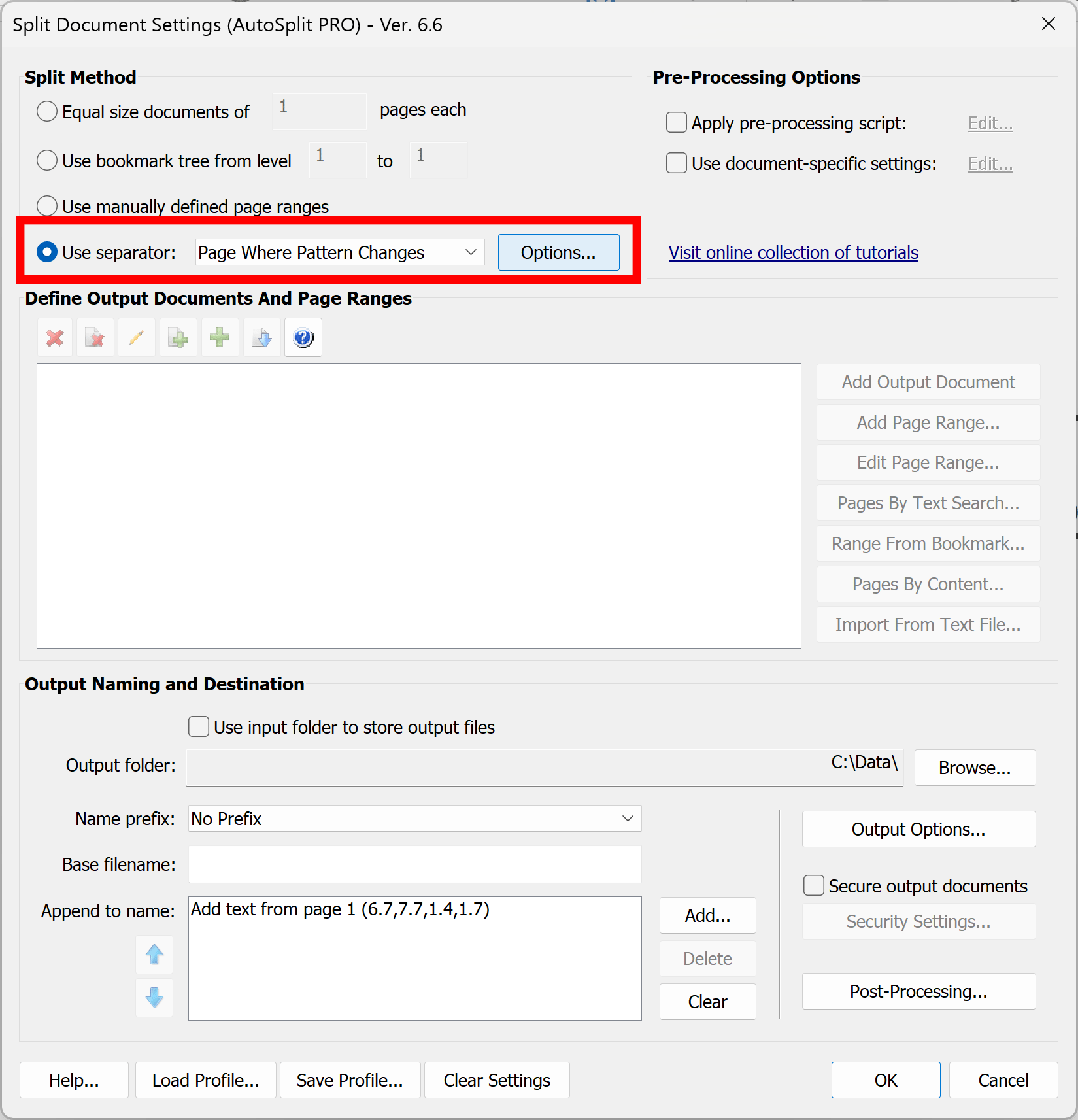 Select Page where pattern changes method