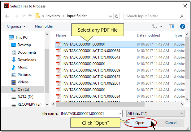 Select any PDF file, it is not going to be used during the processing
