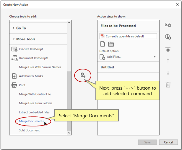 Add Merge Documents command to the list of actions