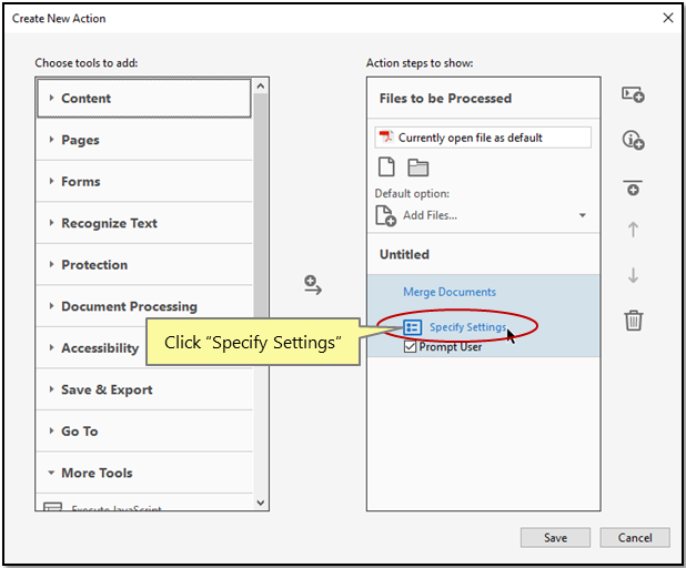 Click specify settings button