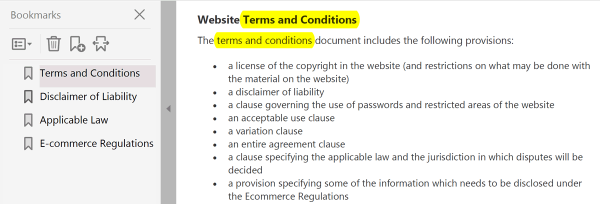 Highlight bookmarked text