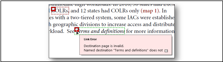 Link errors are marked with text notes