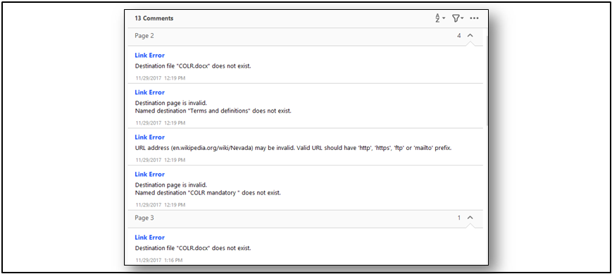Link errors are marked with text notes