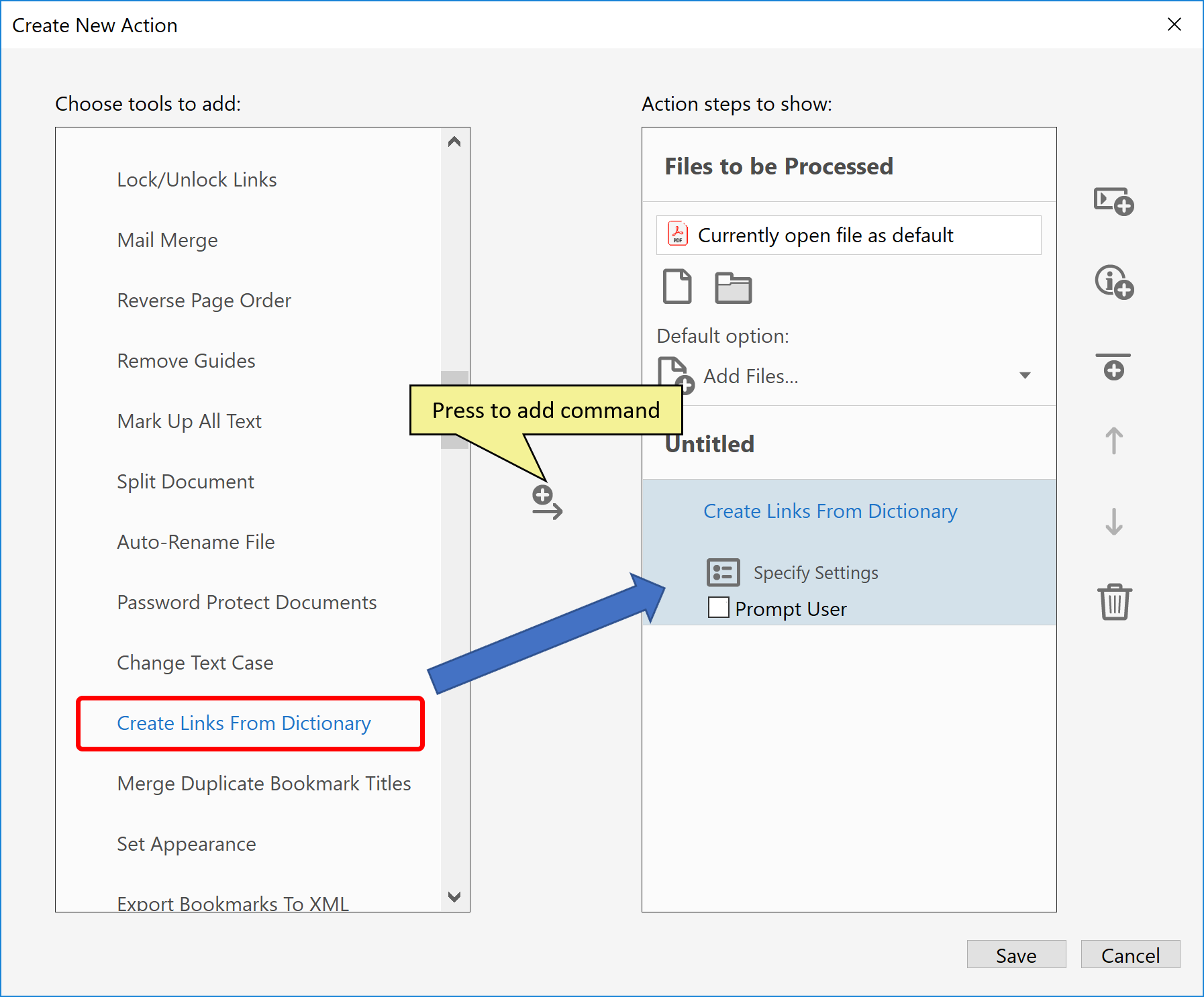 Creating links from dictionary in Action Wizard