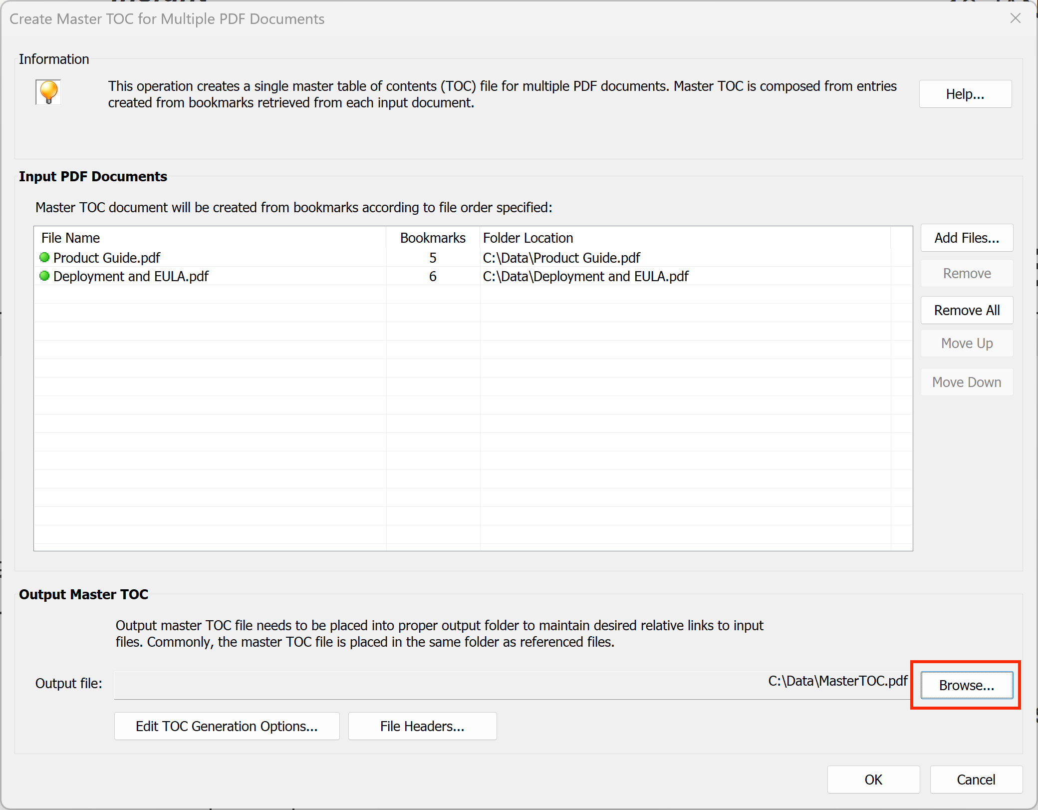 Open File Headers dialog