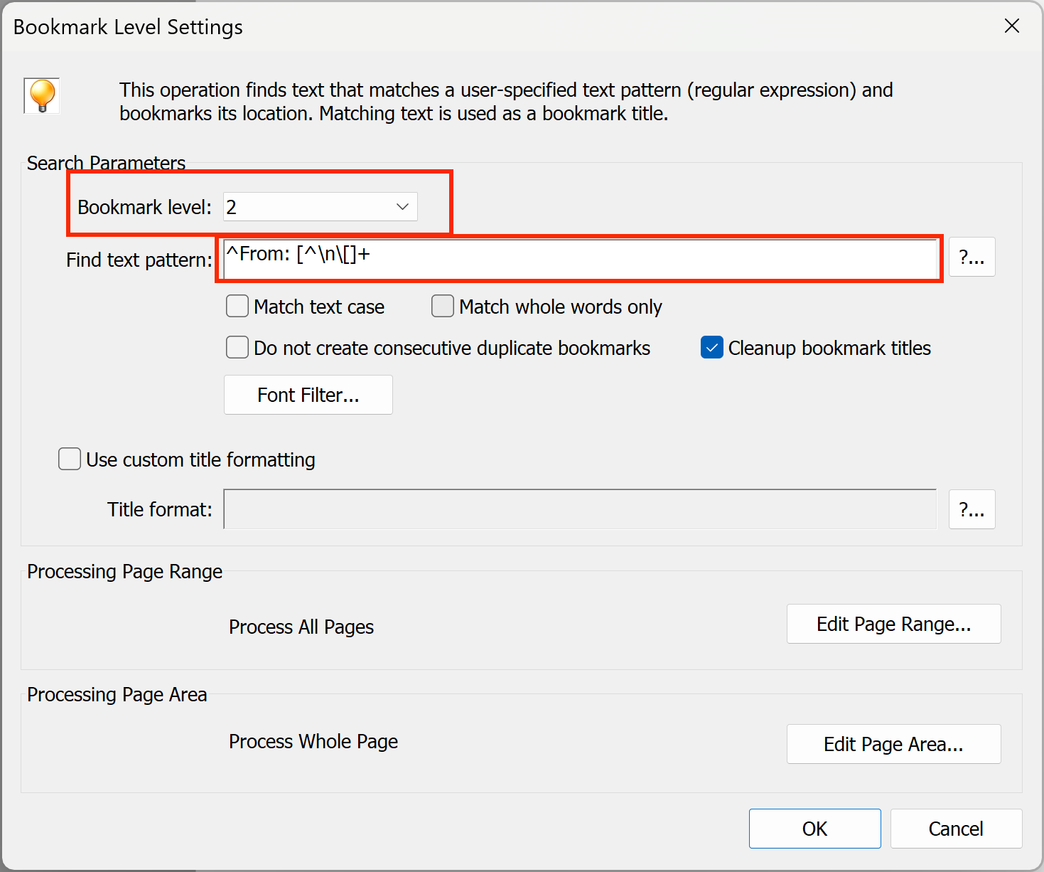 Specify text pattern for another level