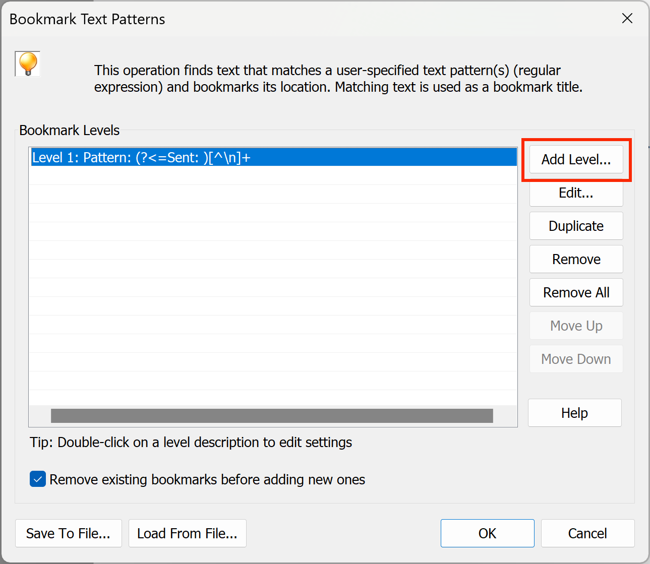 After adding first bookmarking level
