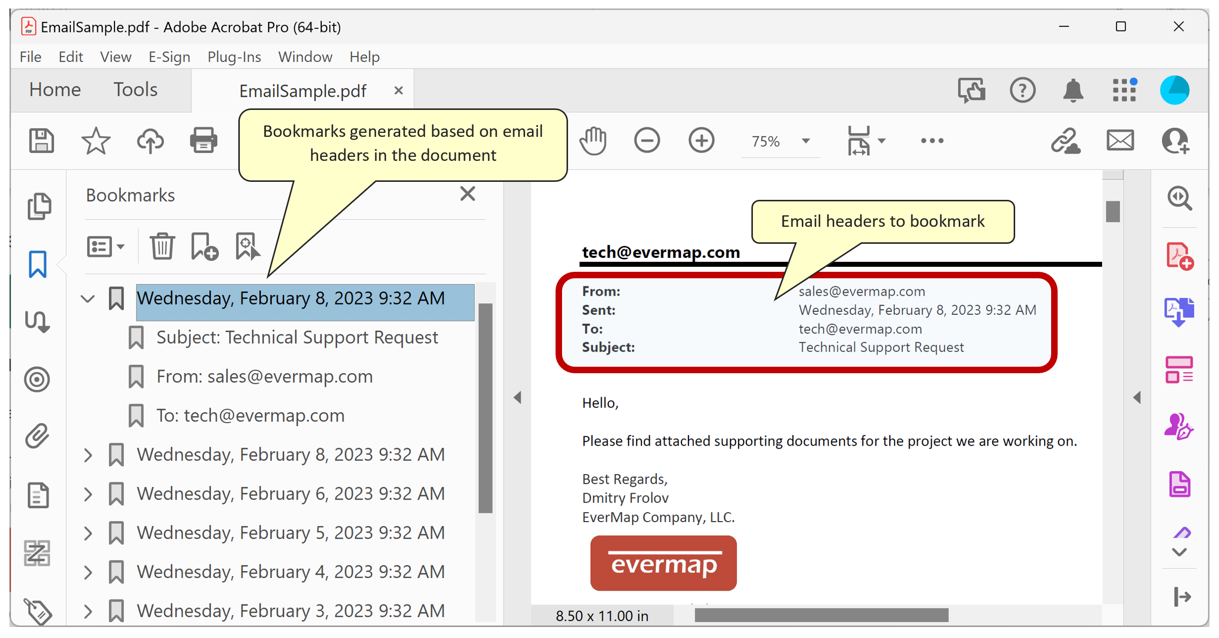 Bookmark email headers
