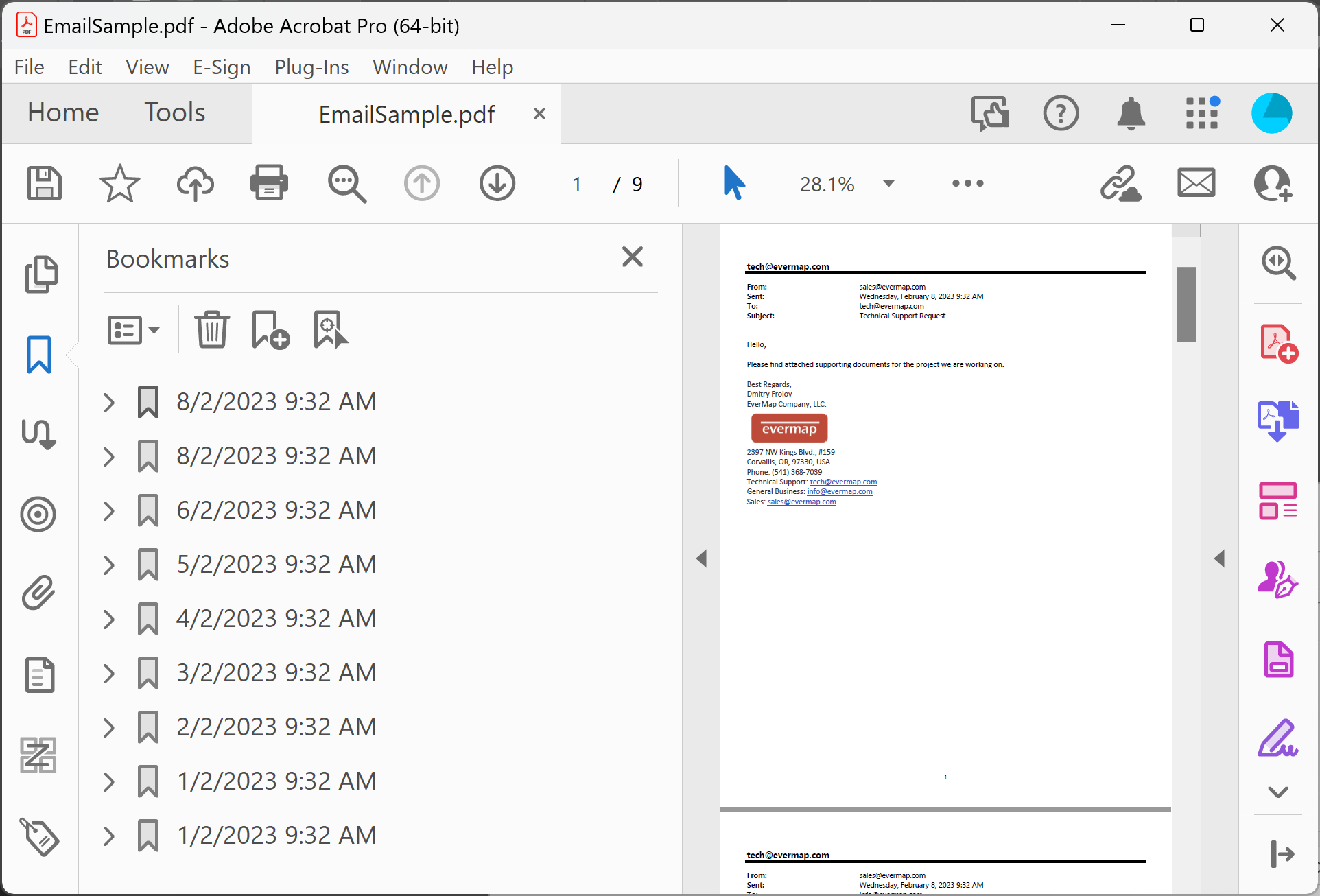Run processing and inspect resulting PDF bookmarks