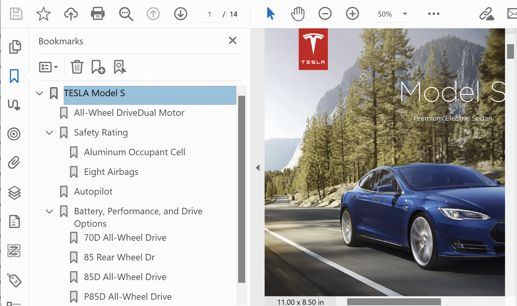 PDF document with bookmarks