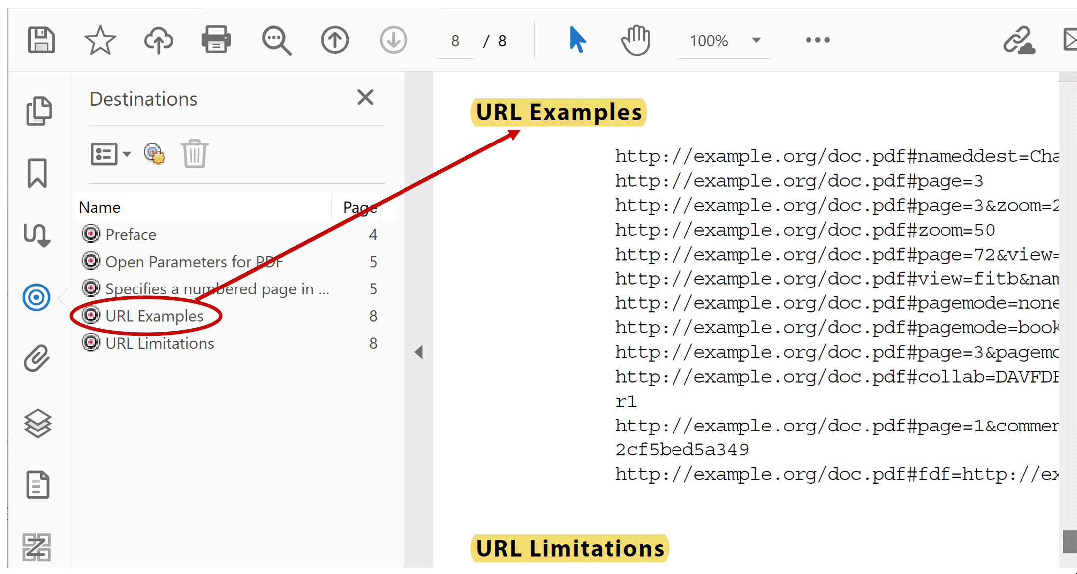 Create PDF destinations from text highlights