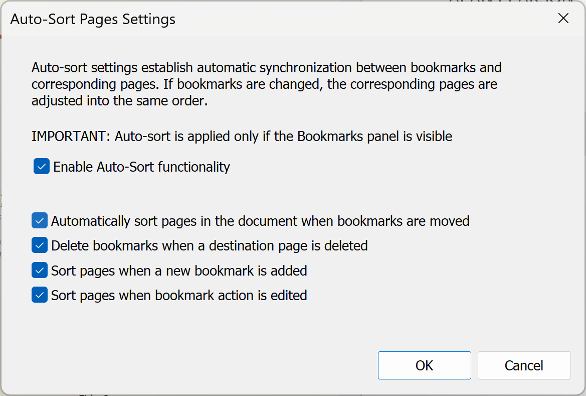 Auto-sort settings dialog