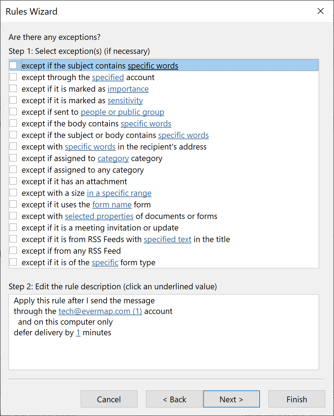 select exceptions