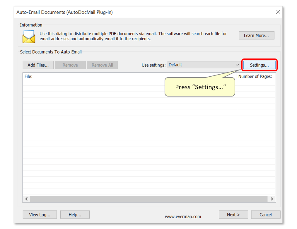 Press settings button