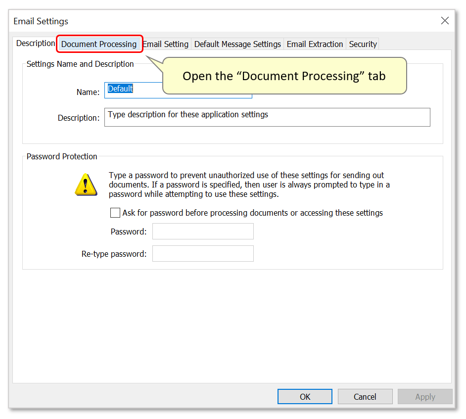 Configure Processing options