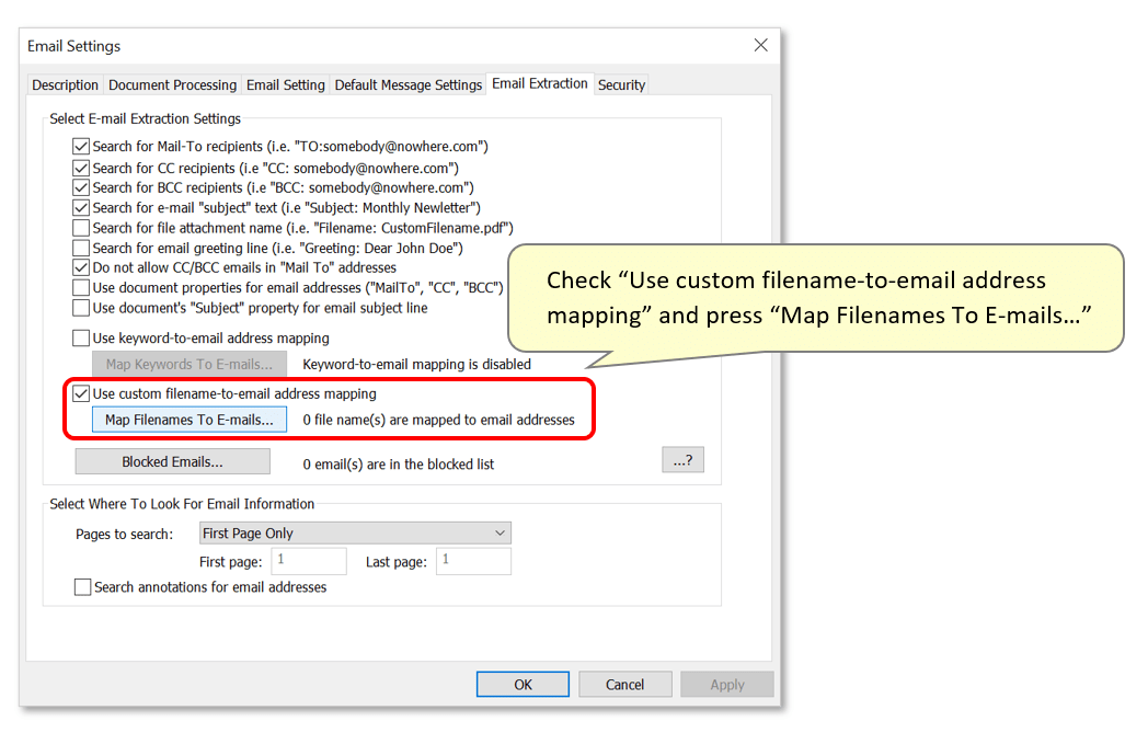 Open filebame-to-email settings