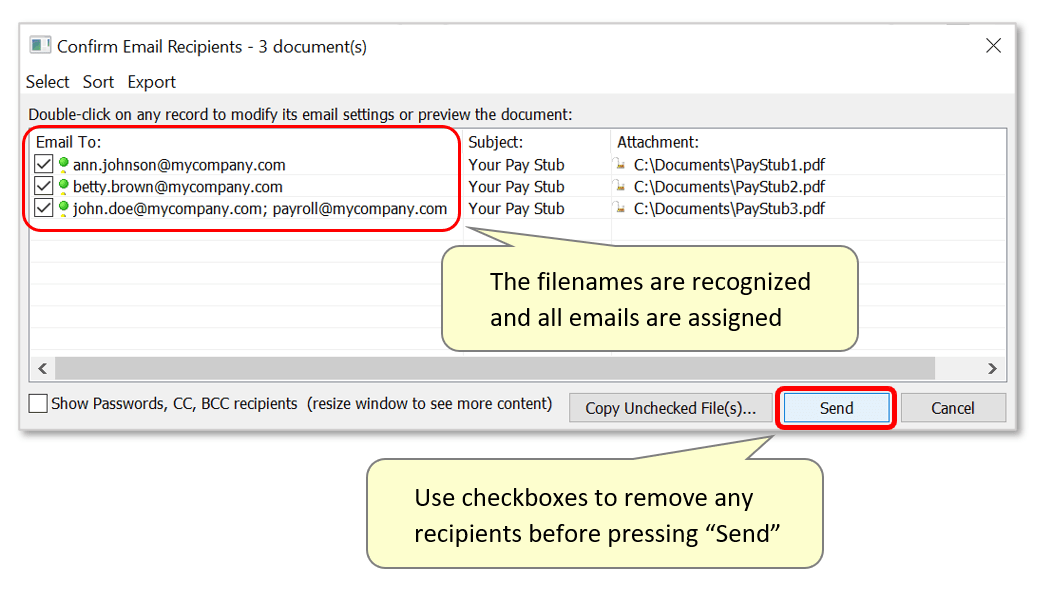 Use checkboxes to select or unselect files