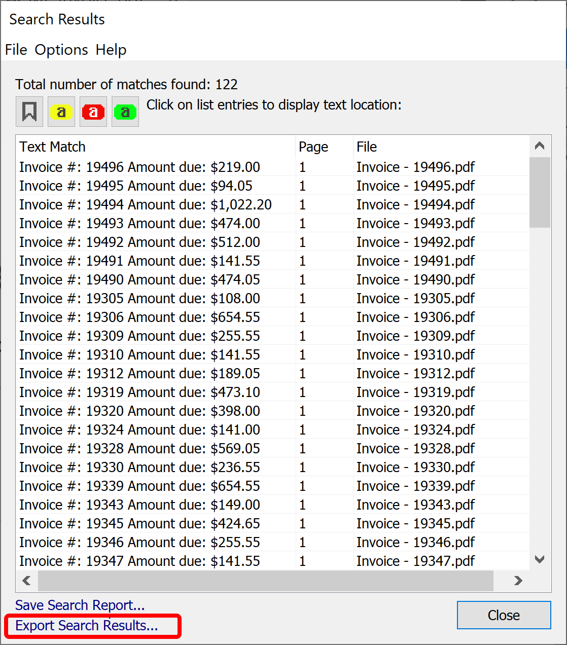 Inspect search results