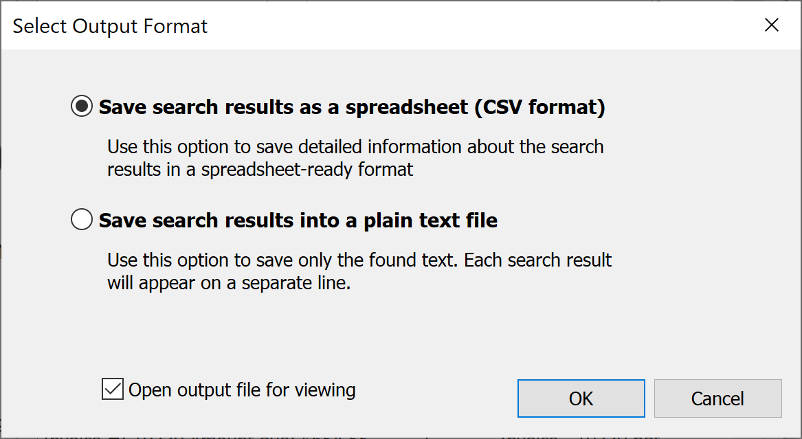 Select output file format for the extracted text
