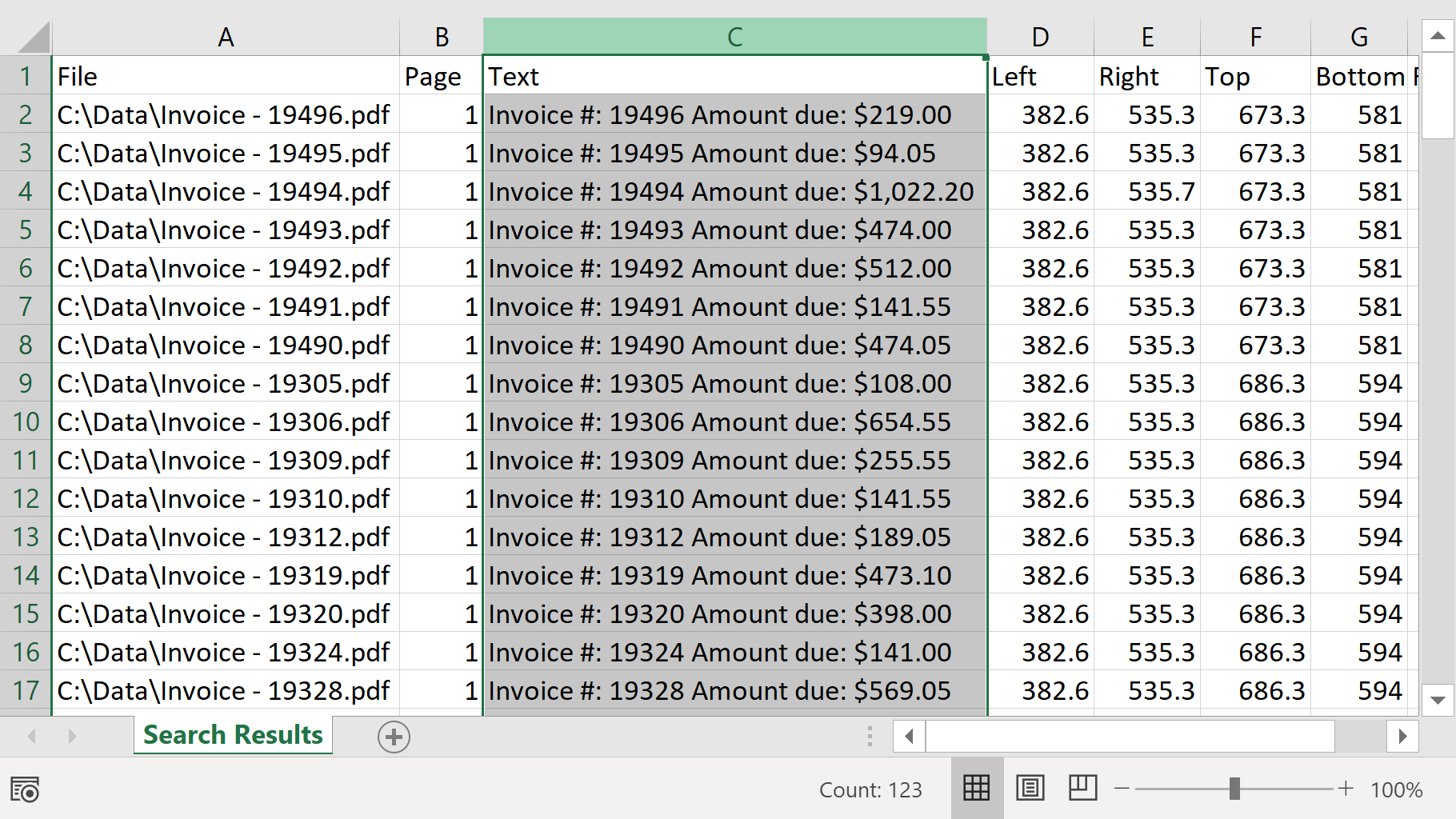 Output results in a spreadsheet format
