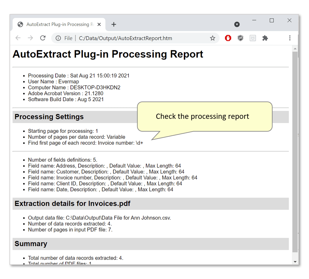 inspect processing report