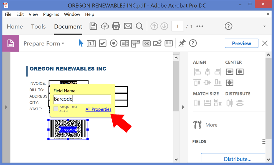 Enter barcode field name