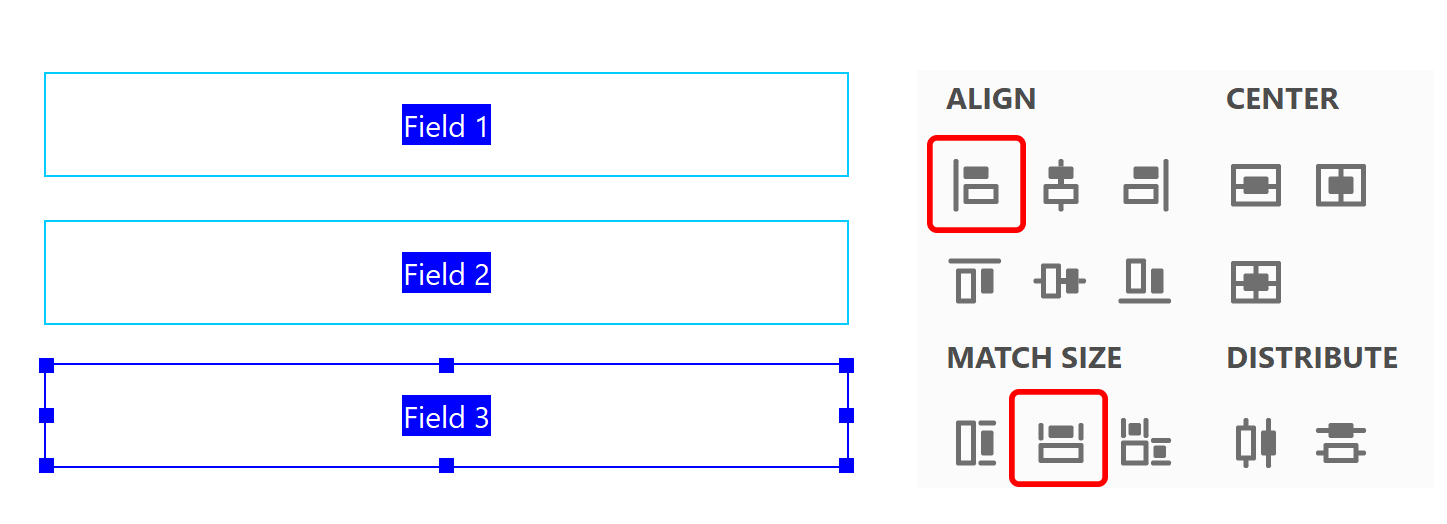 Align, center and distribute menu