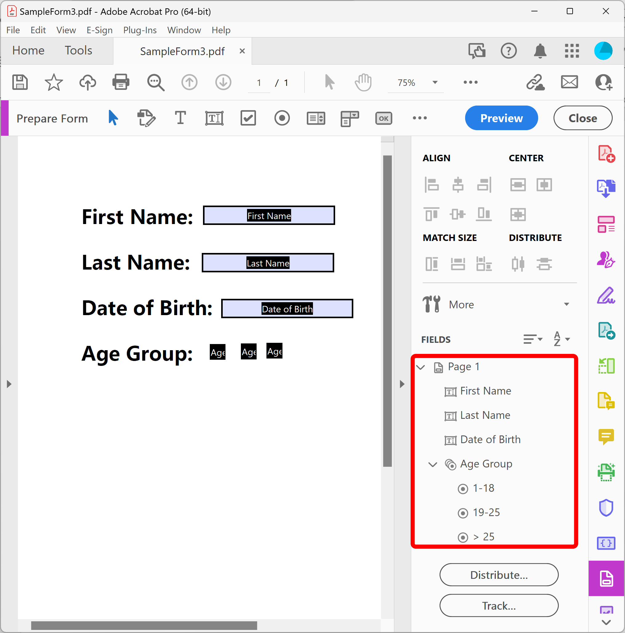 Fields list in the classic interface