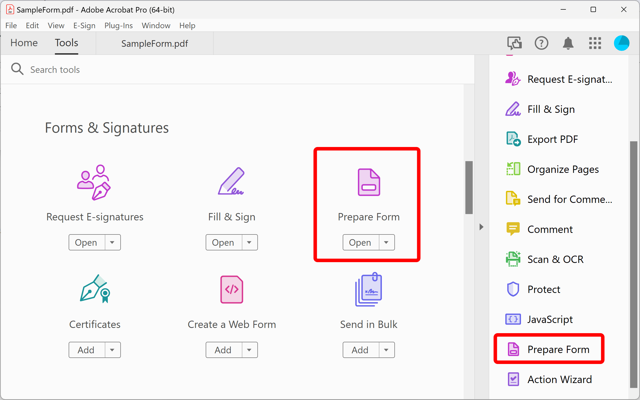 Select Prepare Form tool