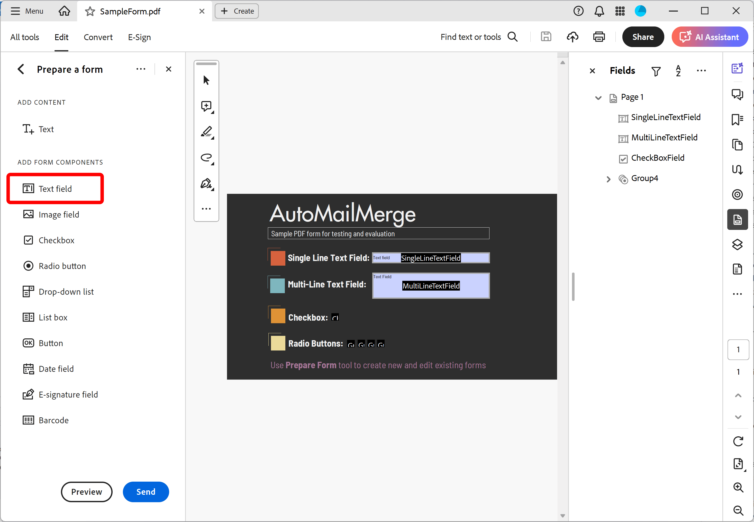 Press on text field icon
