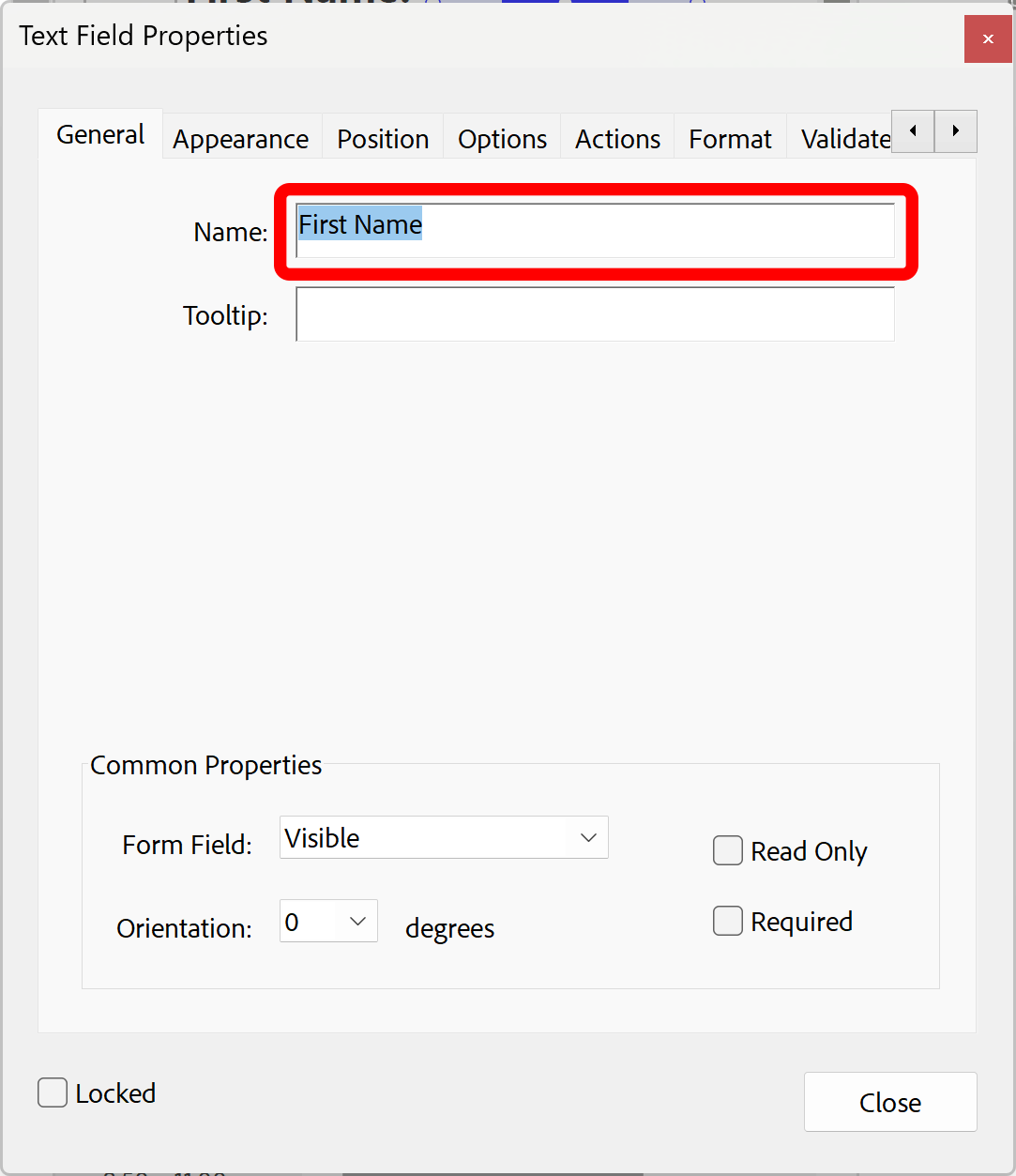 Naming the PDF form field