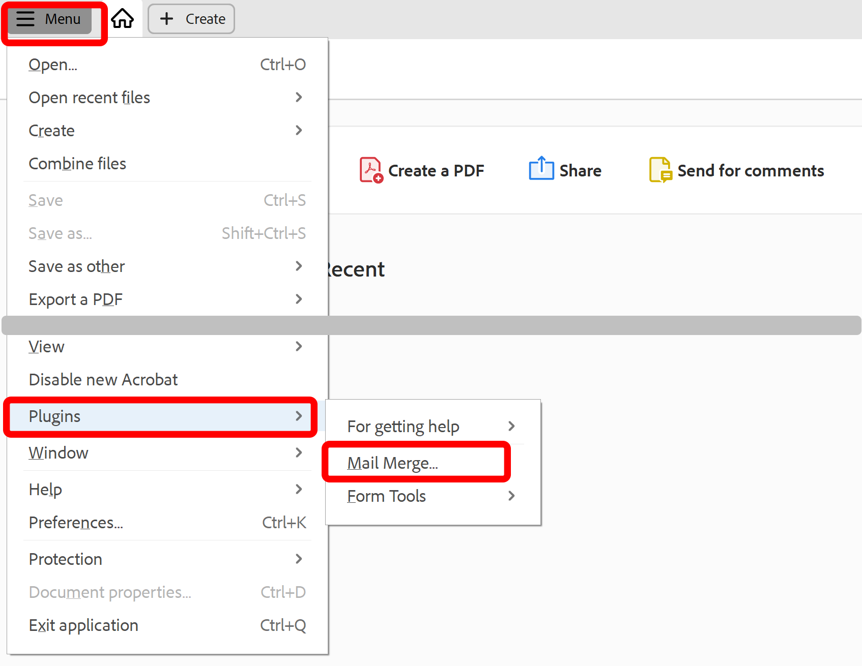 Locating new Adobe Acrobat menu