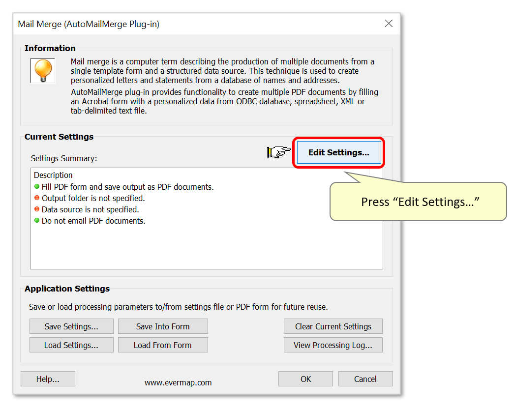 Press Edit Settings button Press Edit Settings button