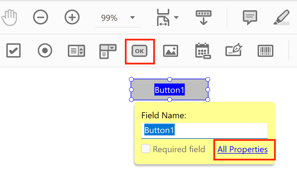 Place a button on a PDF page