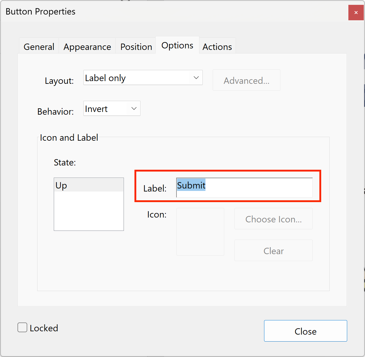 Type button label
