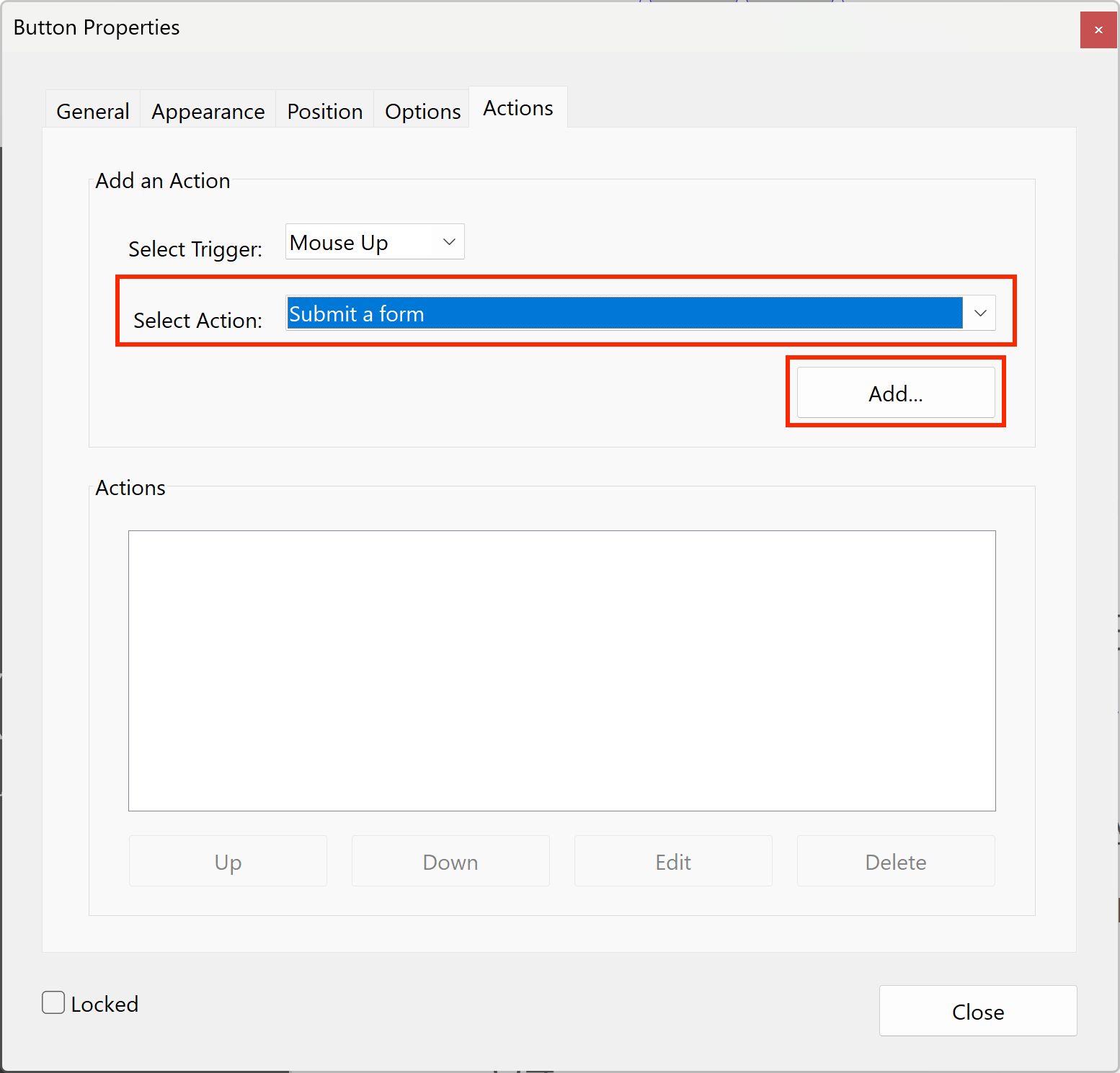 Specify button action