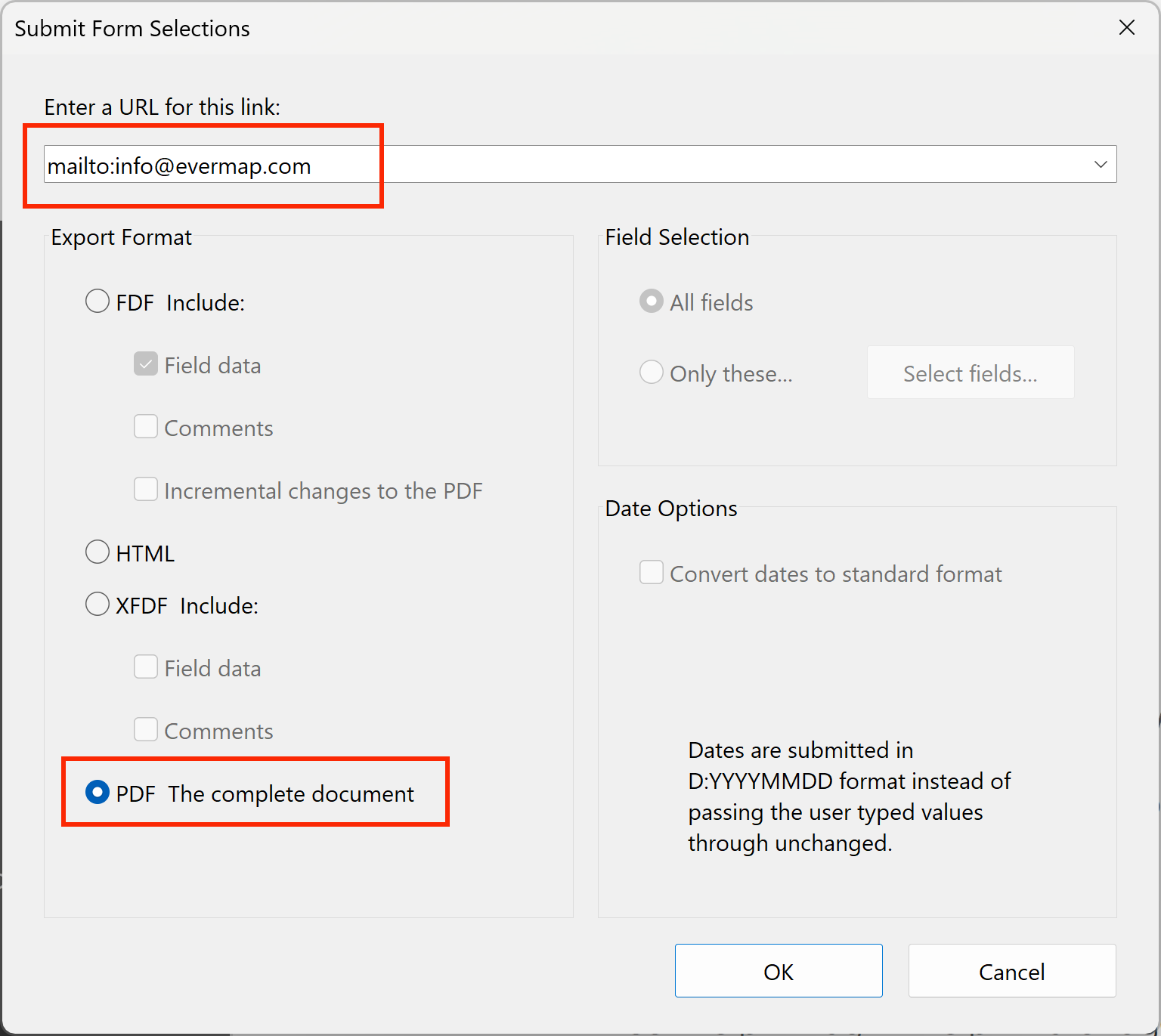 Specify email address