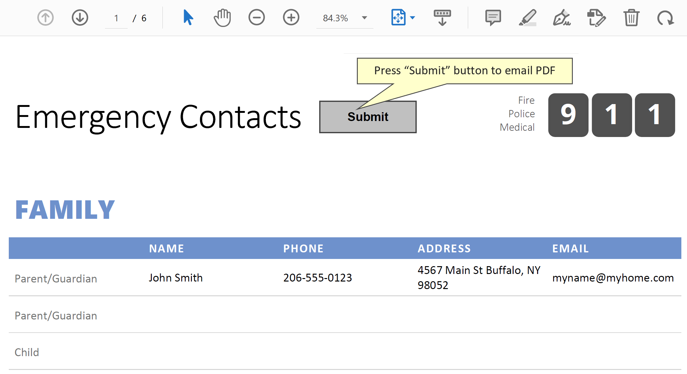 Review resulting PDF form and test Submit button