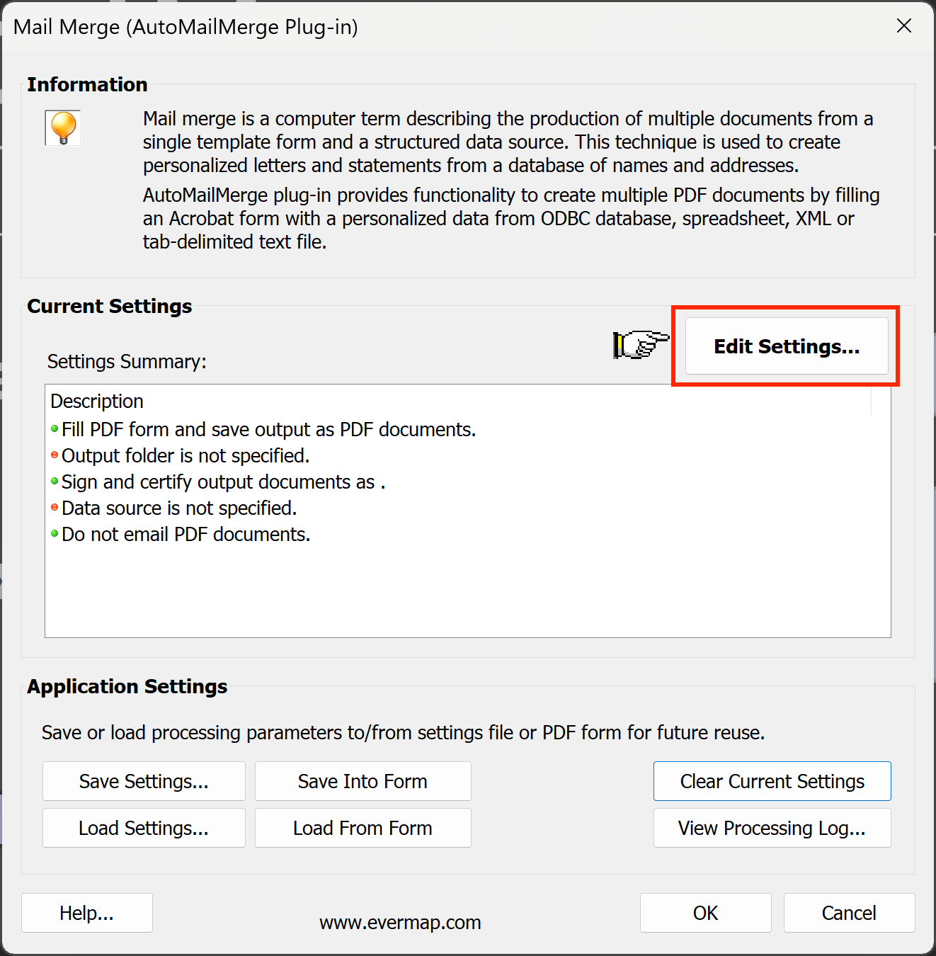 Press Edit Settings button