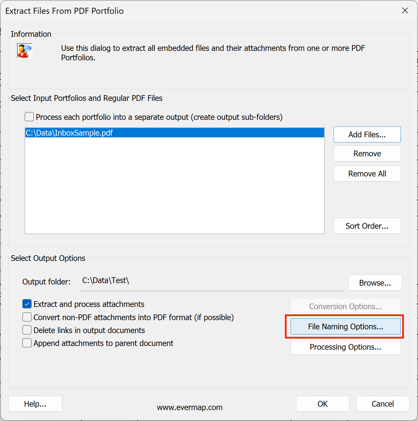 Press File Naming button