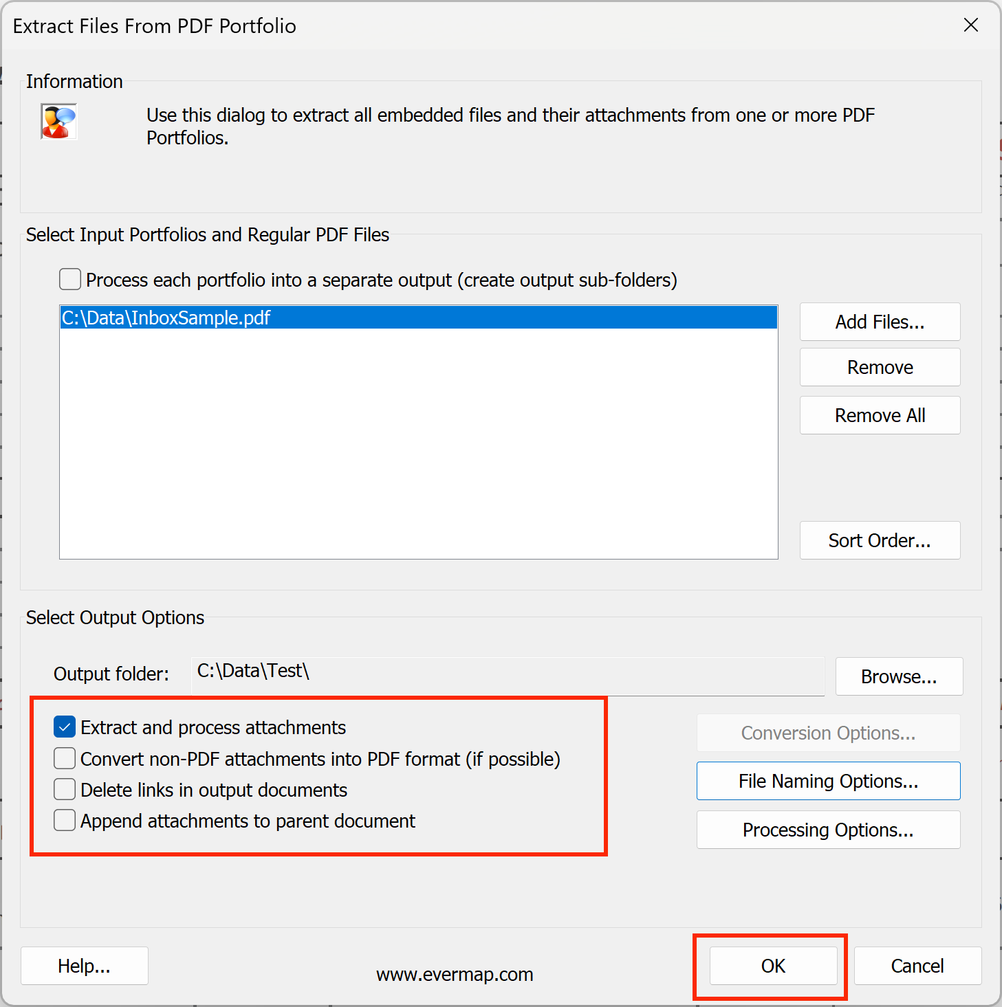 Select Processng Options
