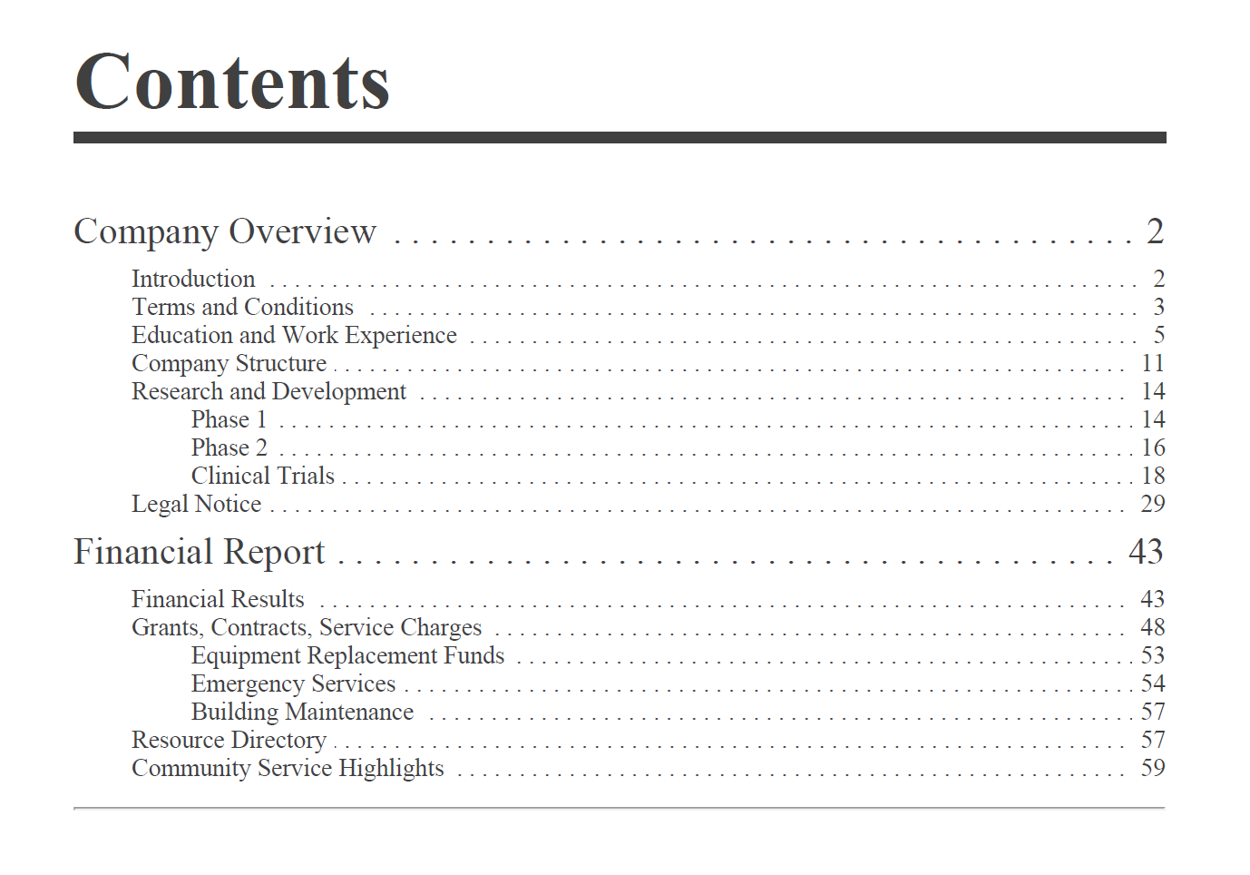 Generate table of contents for the merged documents