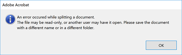 Error message displayed if file path contains incorrect symbols