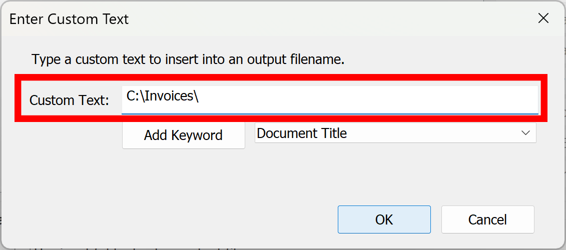 Type root folder location terminated with a backslash