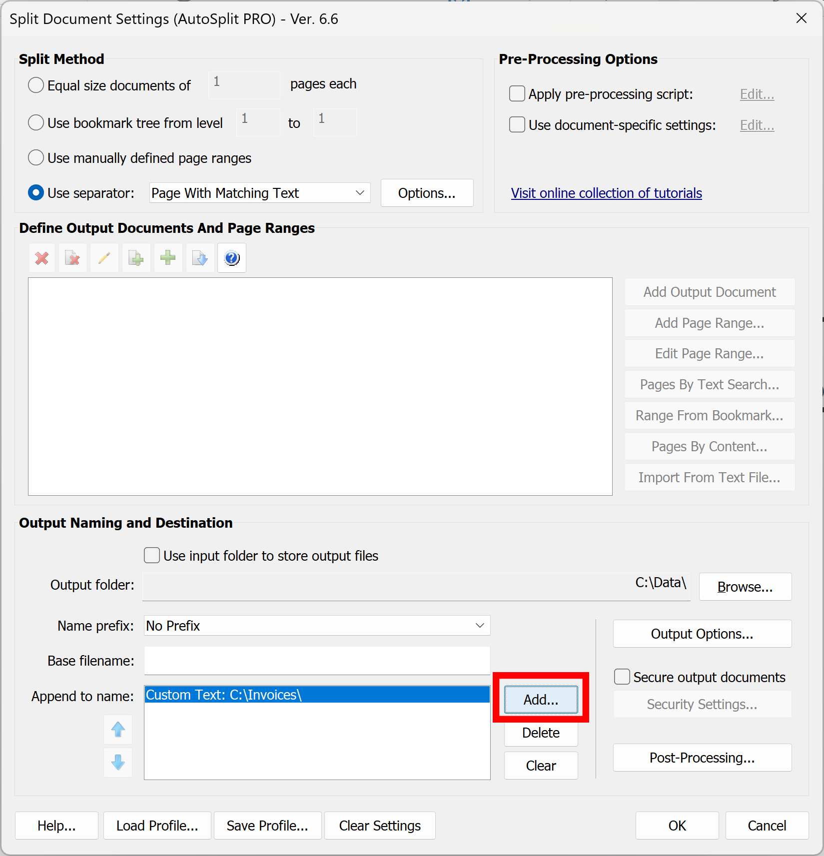 Press Add button one more time to specify naming for sub-folders