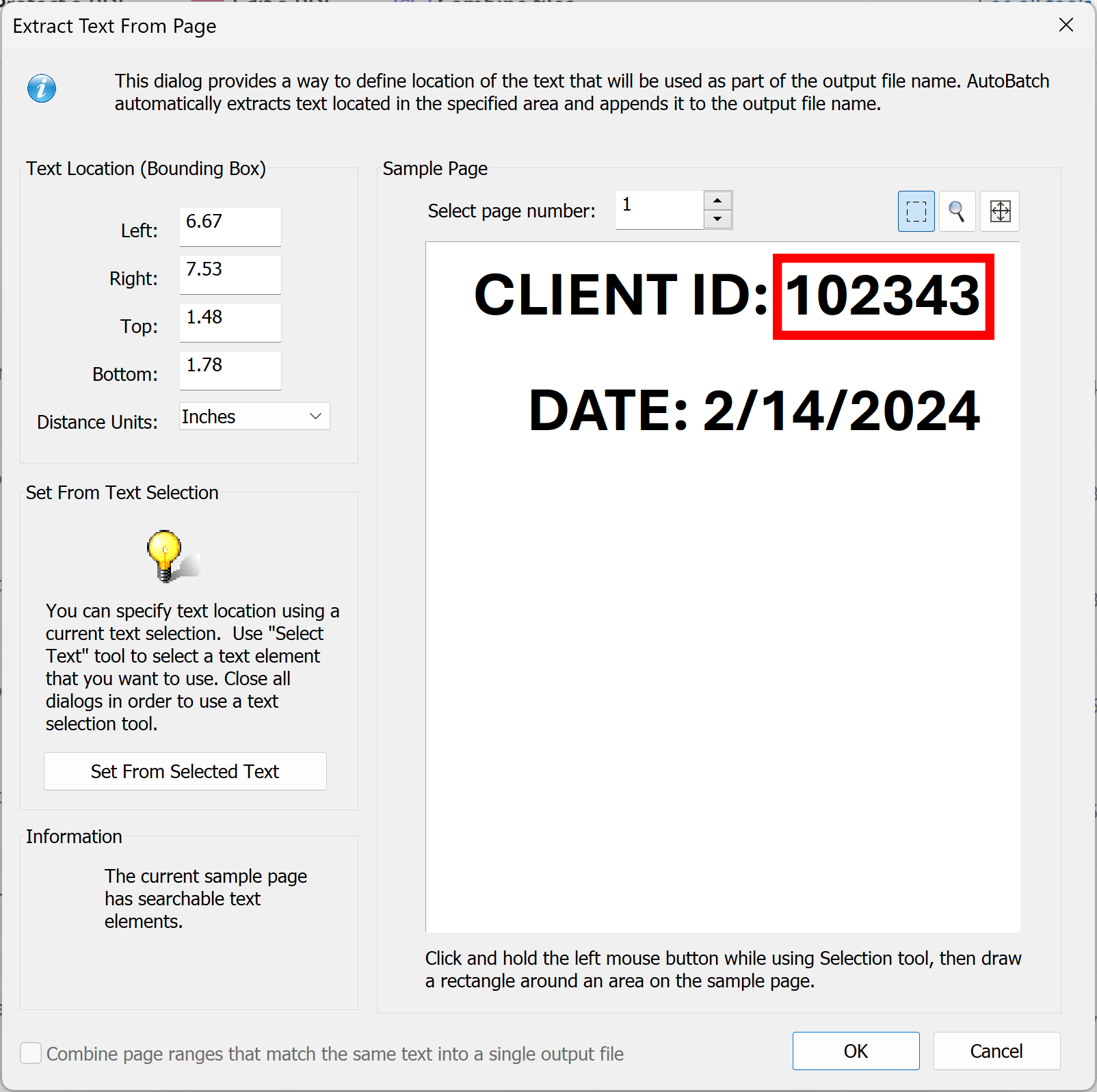 Select an area around client ID